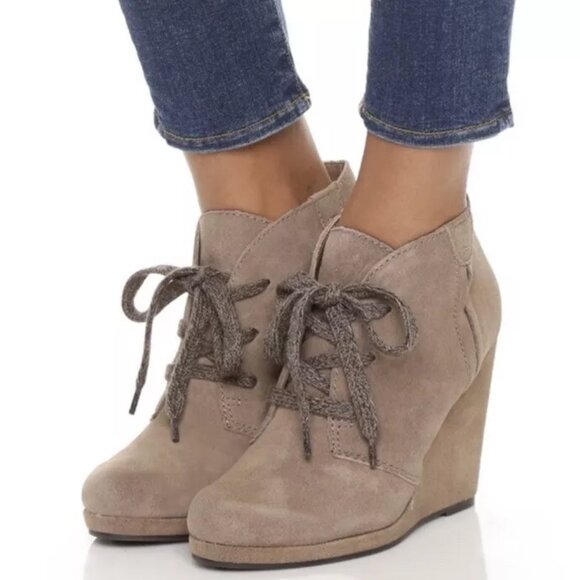 DV BY DOLCE VITA Gael Suede Wedge Booties Taupe SZ 10 - Picture 2 of 8
